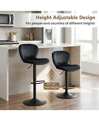 Gouun Adjustable Height Velvet Swivel Bar Stool Set of 2 with Upholstered Backrest