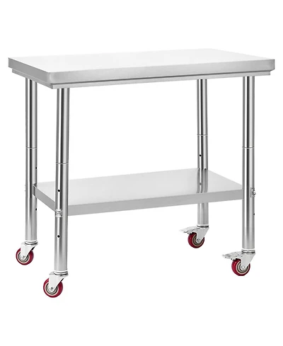 Sugift Stainless Steel Food Prep Worktable 24 x 35.4 in With Wheels for Commercial Use