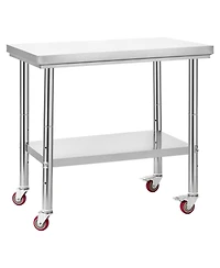 Sugift Stainless Steel Food Prep Worktable 24 x 35.4 in With Wheels for Commercial Use