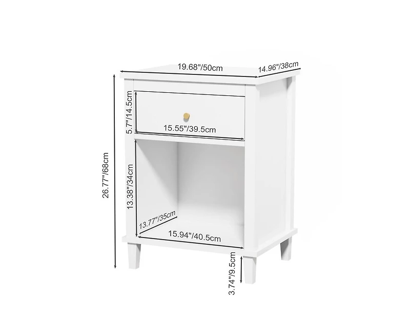 sumyeg Wooden Nightstand with One Drawer and Shelf