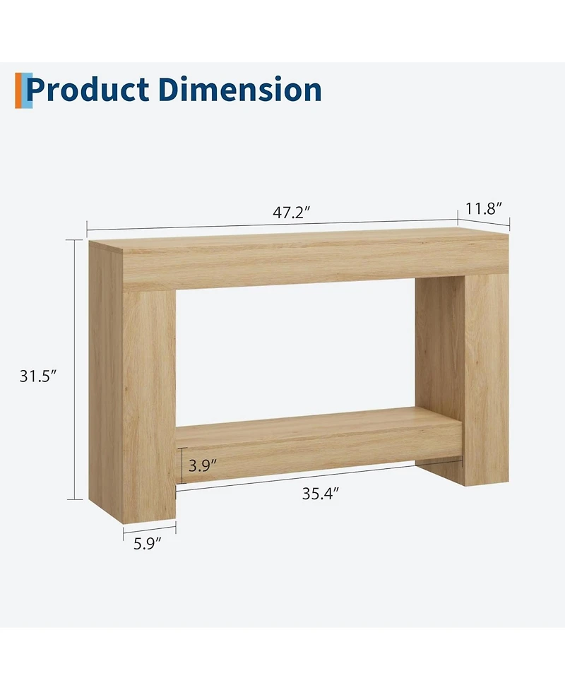 gaomon Entryway Console Table, Farmhouse 2-Tier Entryway Table, Long Sofa Accent Table Behind Couch Table with Open Storage