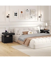 sumyeg Nightstand with Charging Station Modern Bedside Table for Living Room Bedroom Office