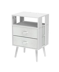 sumyeg Modern Nightstand Set of 2 with Charging Station, Led Light and Fabric Drawers