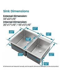 Busdays 33 x 19 Inch Embedded Double Bowl Kitchen Sink Overmount Handmade Brushed Stainless Steel
