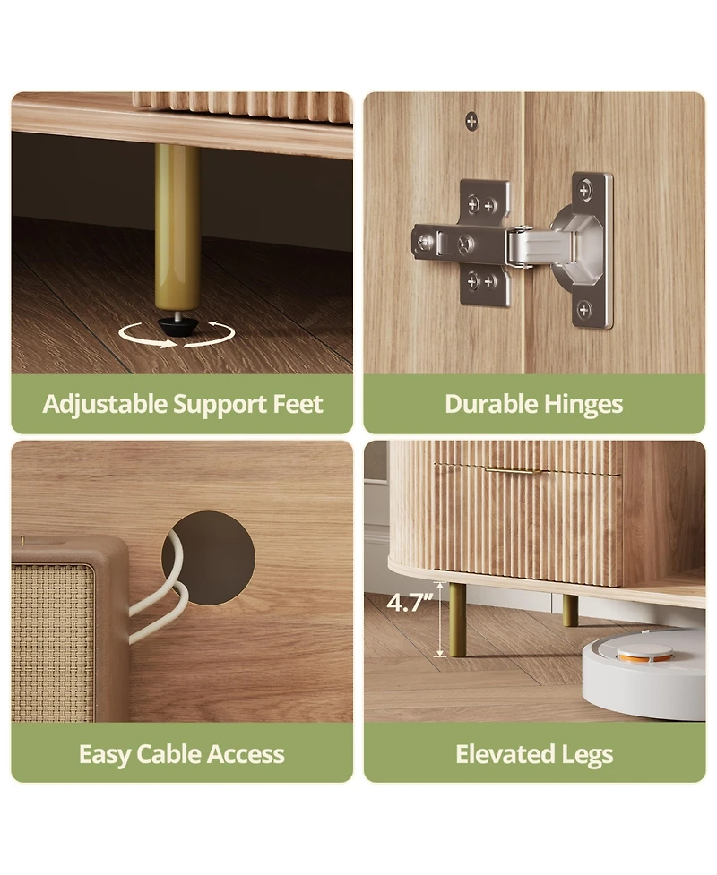 Rainsken 69" Curved Tv Stand for TVs Up to 80 Inches, Modern Media Console Table with Wavy Acrylic Doors and Large Storage for Living Room