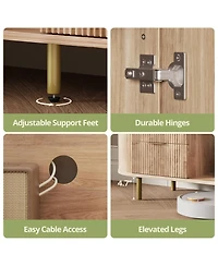 Rainsken 69" Curved Tv Stand for TVs Up to 80 Inches, Modern Media Console Table with Wavy Acrylic Doors and Large Storage for Living Room