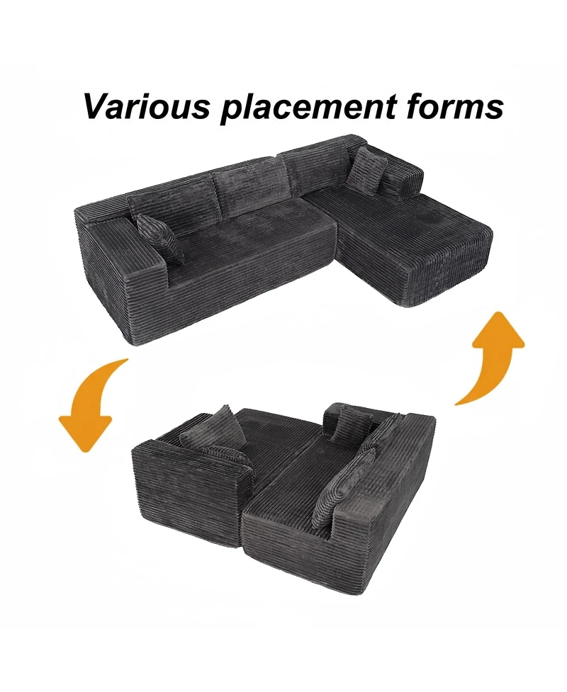 Famapy 106" Modular Sectional Sofa with Pillows, L-Shape Corduroy Cloud Couch