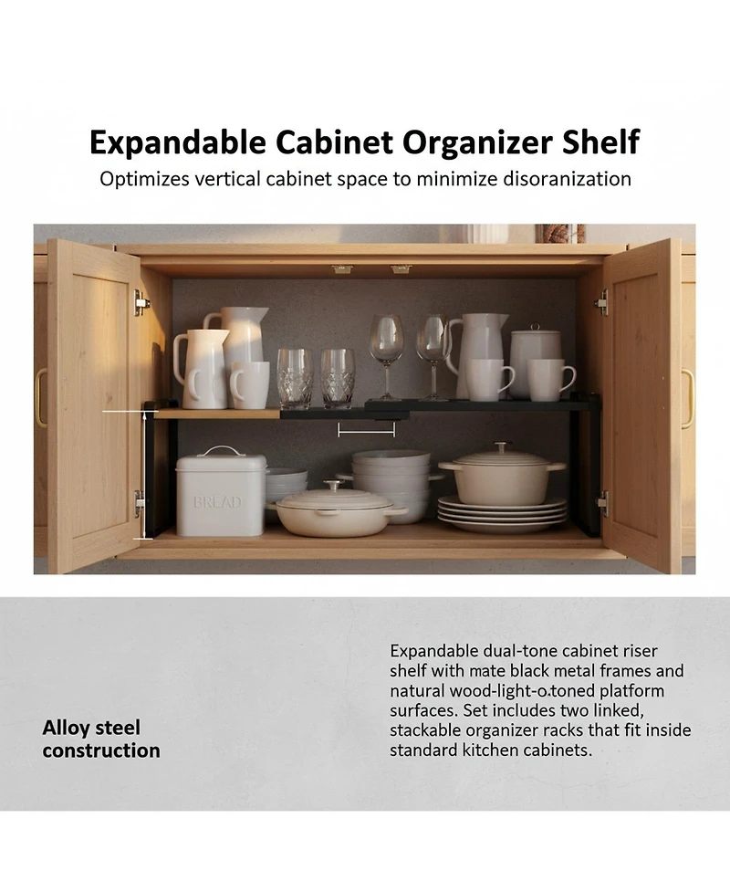 Yigii Expandable Stackable Cabinet Shelf Organizer Anti-slip Kitchen Pantry Closet Shoe Storage Adjustable
