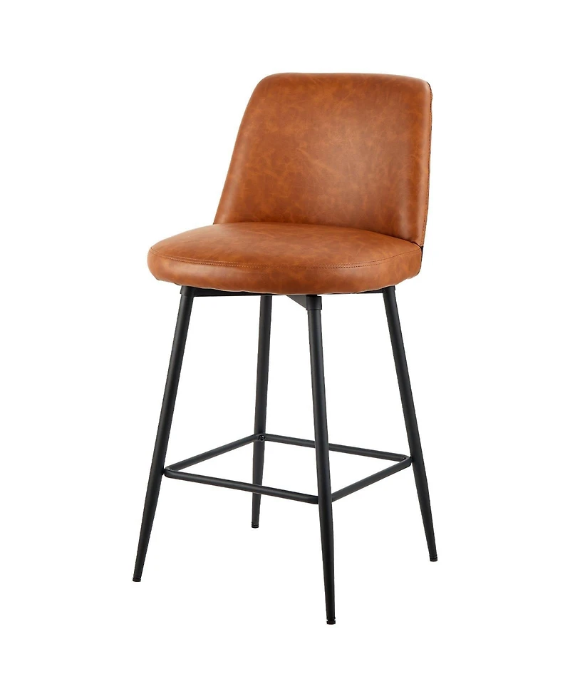Gouun 27 in Swivel Counter Height Pu Leather Bar Stool Set of 2 with Backrest and Metal Legs