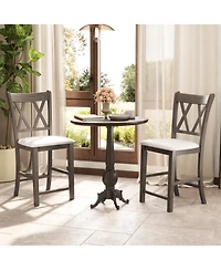 Gouun 24 in Cross-Back Linen Fabric Counter Height Bar Stool Set of 2 with Upholstered Seat