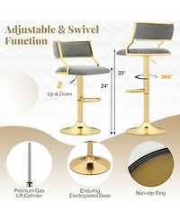 Gouun Height Adjustable Velvet Swivel Bar Stool Set of 2 with Barrel Back and Footrest