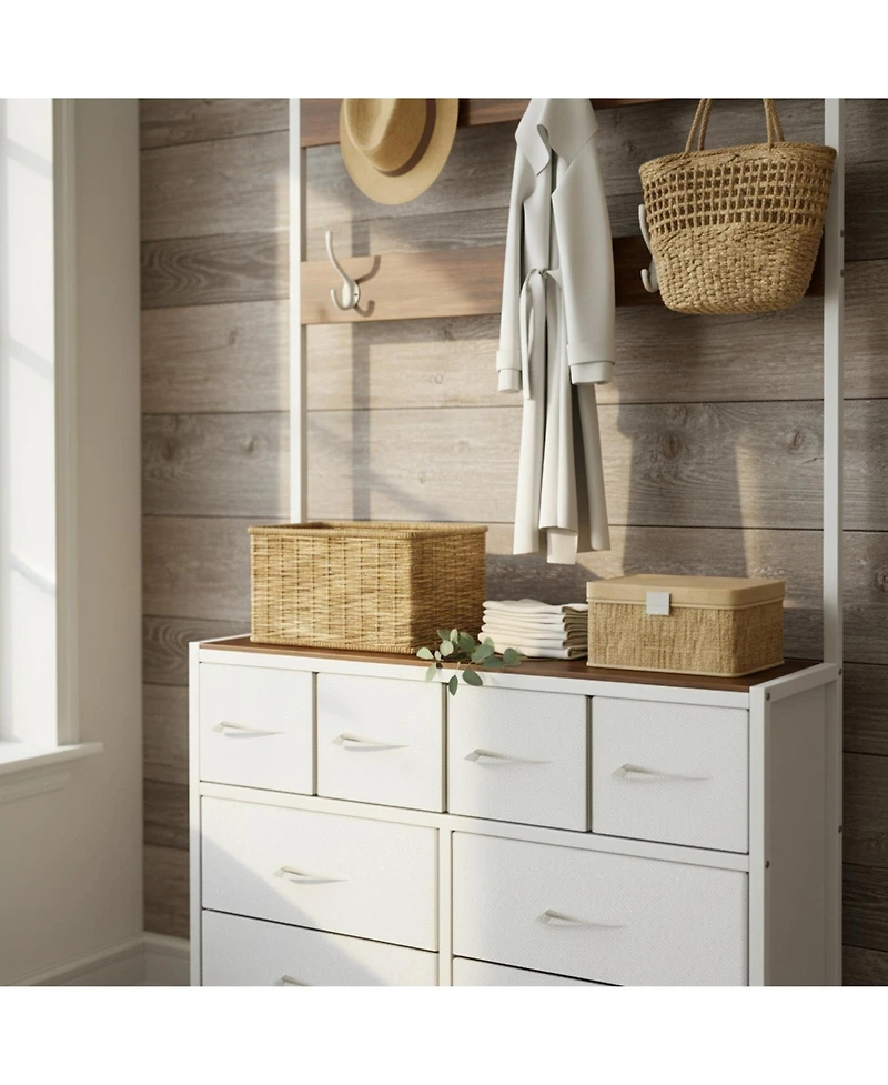 Yigii Tall Fabric Dresser 8 Drawers 6 Hooks Chest Bedroom Storage Organizer Space Saving Easy Assembly
