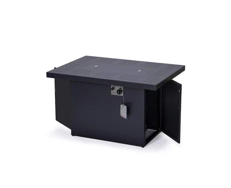 LeisureMod Chelsea Propane Fire Pit 44 Inch 55,000 Btu Auto-Ignition Gas Table with lid, Wind Guard and Decorative Stones Aluminum Frame