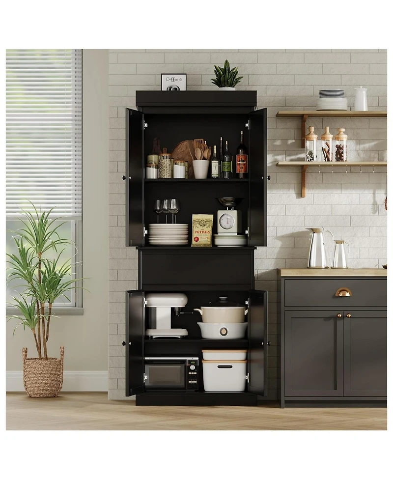 gaomon Rattan Kitchen Pantry Cabinet with Doors and Adjustable Shelves