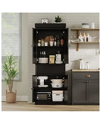 gaomon Rattan Kitchen Pantry Cabinet with Doors and Adjustable Shelves