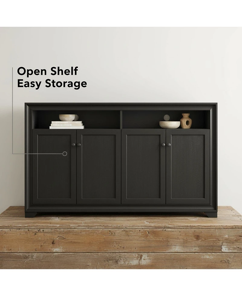 Yigii Sideboard Buffet Cabinet 4 Doors Open Shelf Adjustable Kitchen Coffee Bar Console Table Living Room Hallway