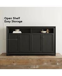 Yigii Sideboard Buffet Cabinet 4 Doors Open Shelf Adjustable Kitchen Coffee Bar Console Table Living Room Hallway