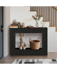 Rainsken Modern Rectangle Coffee Table, 47.2" Wood Center Table with 4 Drawers and 2 Display Shelves, Fluted Design for Living Room