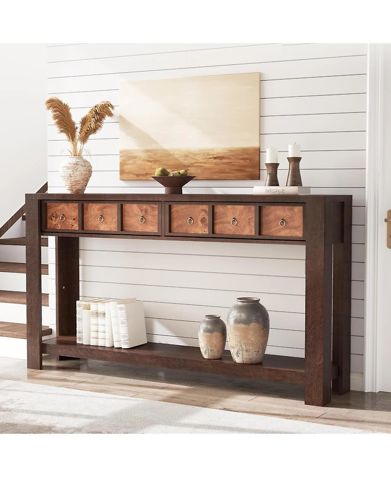 gaomon Entryway Table, 59 Inch Console Table Narrow Sofa Table Behind Couch, Farmhouse Entry Table with 2 Drawers
