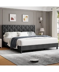 gaomon Bed Frame with Upholstered Headboard, Frame, Heavy-Duty Platform Strong Wood Slats