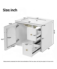 Sillysis 24" Wall Mount Bathroom Vanity with Glass Door, Ceramic Sink & 2 Drawers, Space Saving Storage for Small Bathrooms-Sillysis