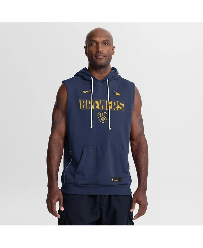 Nike Men's Navy Milwaukee Brewers Authentic Collection Standard Issue Dri-fit Sleeveless Hoodie