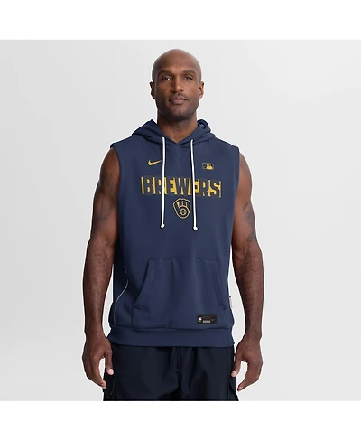 Nike Men's Navy Milwaukee Brewers Authentic Collection Standard Issue Dri-fit Sleeveless Hoodie