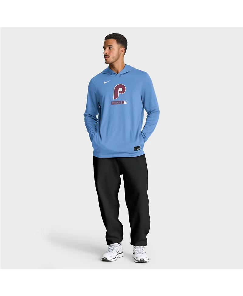 Nike Men's Light Blue Philadelphia Phillies Authentic Collection Dri-fit Long Sleeve Hoodie