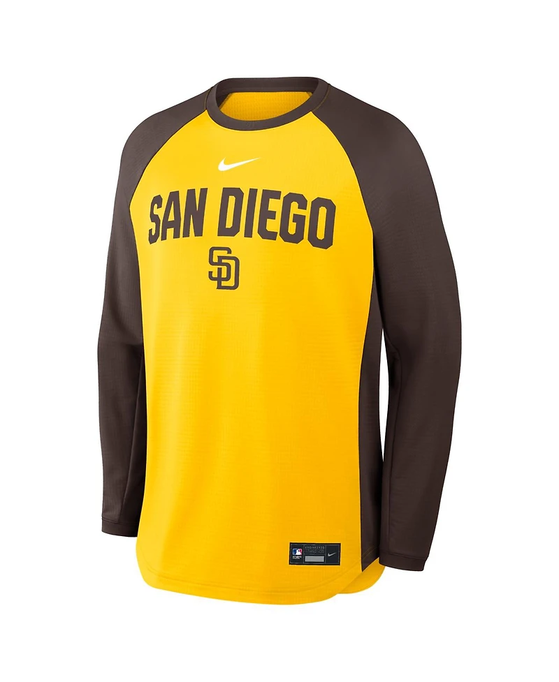 Nike Men's Gold San Diego Padres Authentic Collection Raglan Dri-fit Sweatshirt