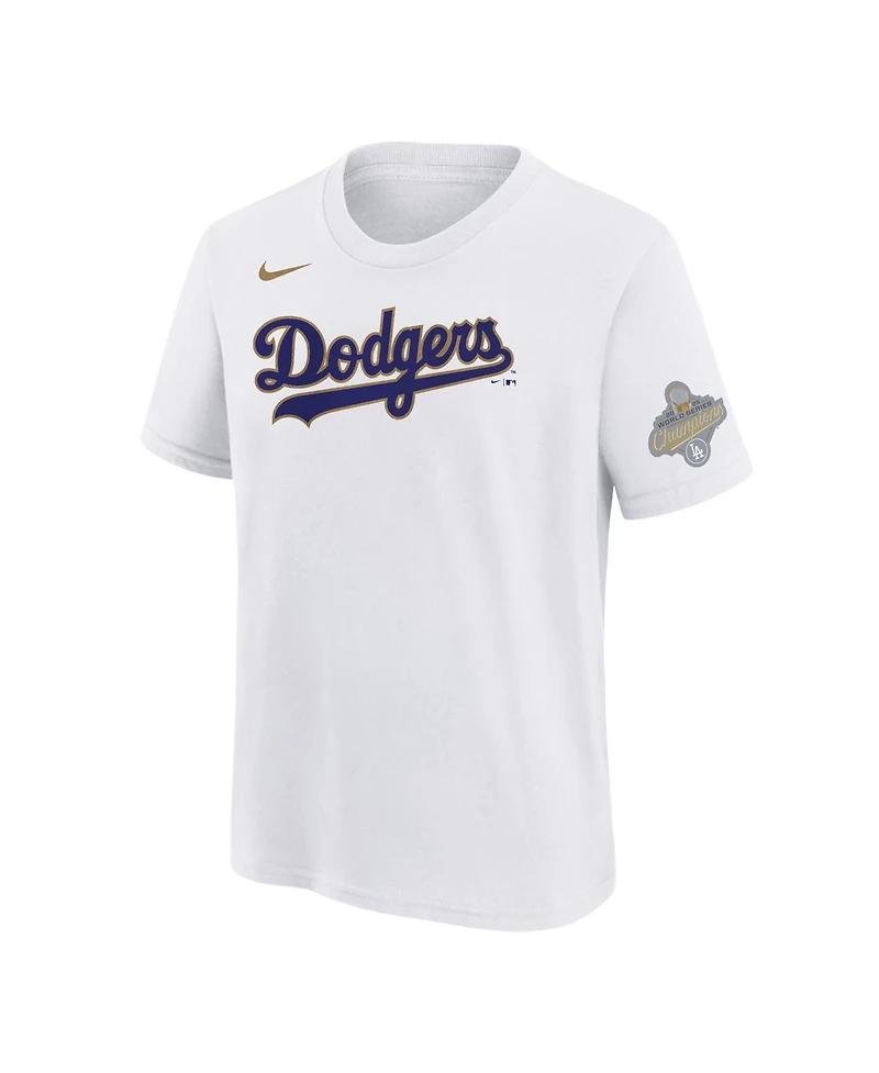 Nike Big Boys and Girls Freddie Freeman White Los Angeles Dodgers 2026 Gold Collection Name Number T-Shirt