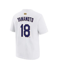 Nike Big Boys and Girls Yoshinobu Yamamoto White Los Angeles Dodgers 2026 Gold Collection Name Number T-Shirt