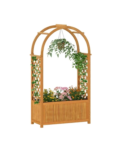 Sugift Wooden Raised Garden Bed with Lattice Trellis and Arched Roof