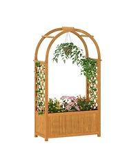 Sugift Wooden Raised Garden Bed with Lattice Trellis and Arched Roof