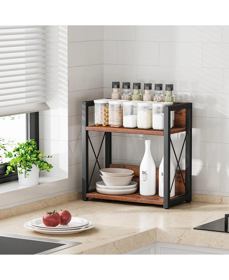 Gnuadz 2 Tier Countertop Spice Rack Organizer Wood Kitchen Coffee