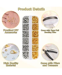 Gnuadz 1200 Crimp Beads Kit Covers Tubes Wire Guardians Clasps Jump Rings Pliers Bracelets