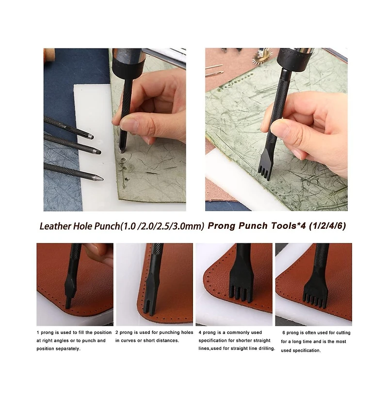 Gnuadz 66 Pcs Leather Working Tools Kit Waxed Thread Groover Awl Stitching Punch Hole Beginner Craft Gifts