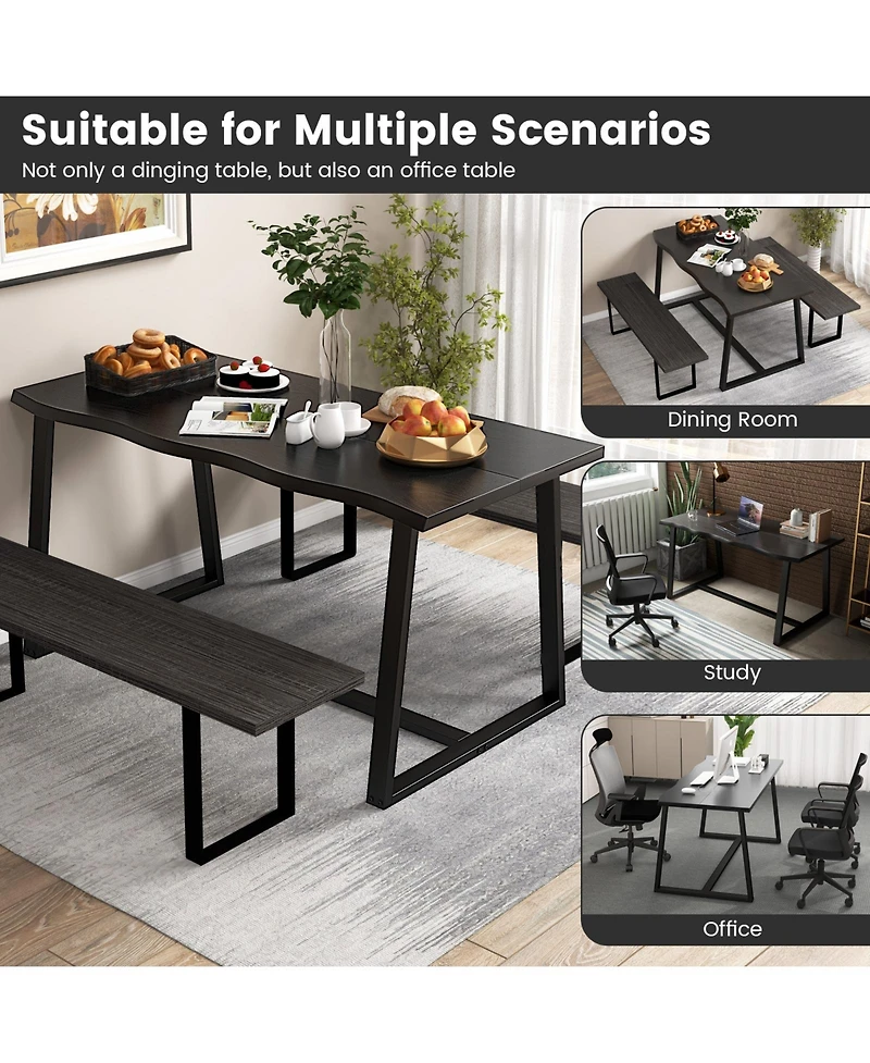 Slickblue 63" Large Dining Table with Wavy Edge and Heavy-duty Metal