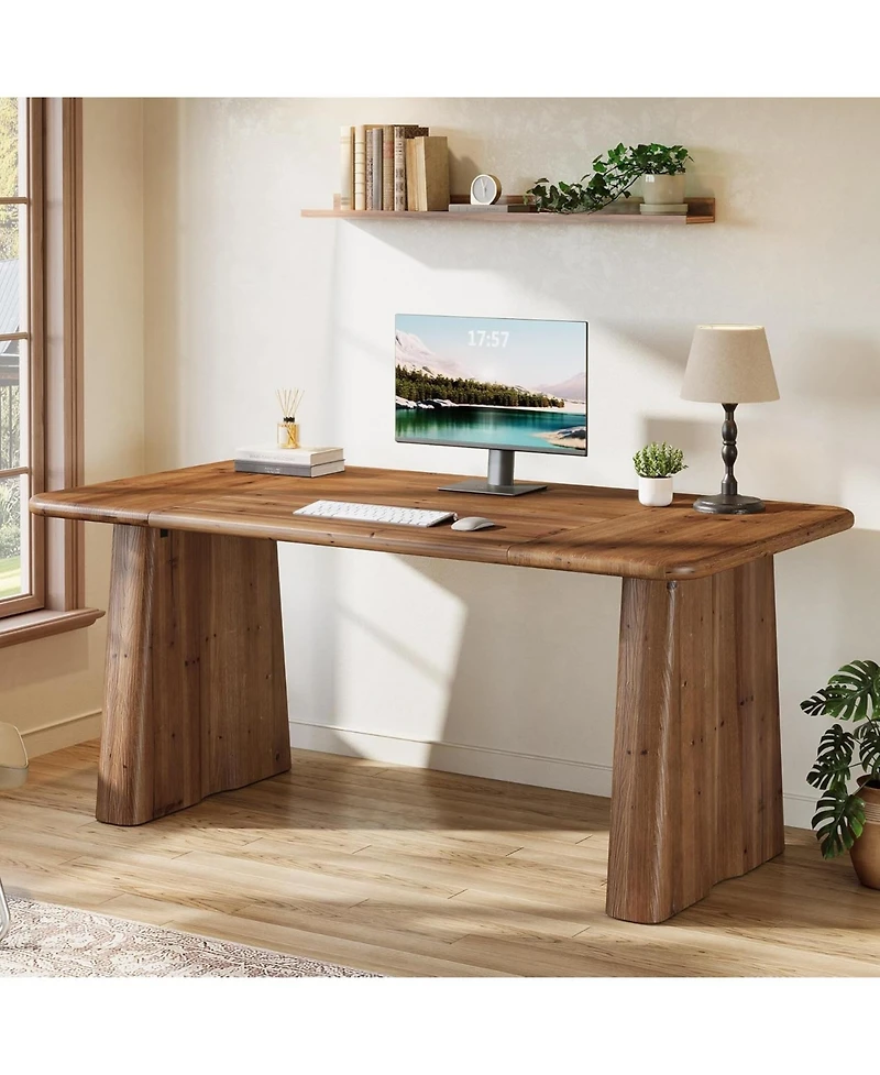 Tribesigns 63-Inch Solid Wood Executive Desk, Large Office Computer Desk with Heavy Duty Legs, Simple Study Writing Table Business Workstation