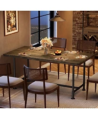 Tribesigns 63-Inch Solid Wood Dining Table for 4-6, Industrial Large Kitchen Table with Metal Footrest, Rectangular Wooden Dinner Table