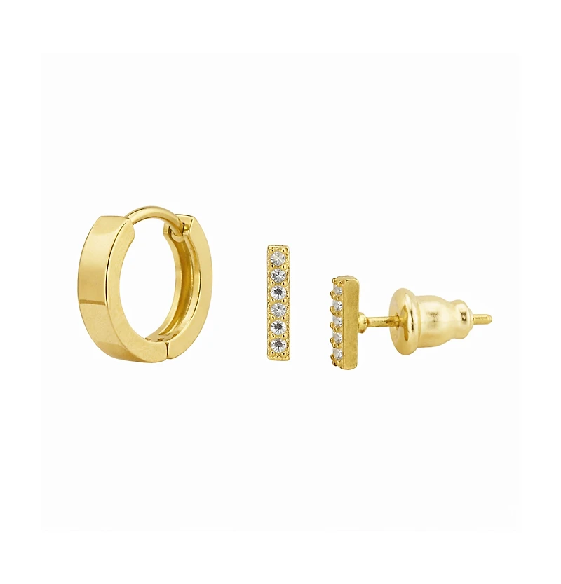 Rebl Jewelry Stainless Steel Cz Stud And Hoop Set