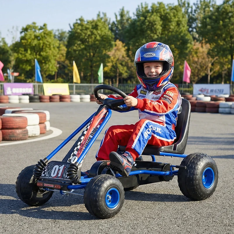 Slickblue Kids Ride On Pedal Go Kart with Adjustable Seat and Multi Terrain Wheels