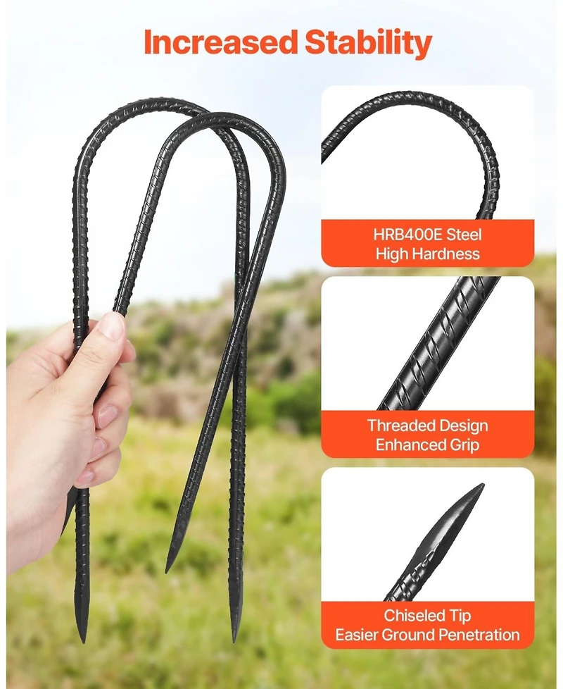 Inolait 12-in Galvanized Steel Rebar Stakes Ground Anchors for Fencing and Tents