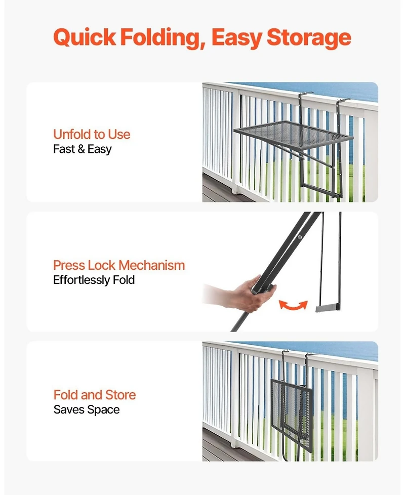 Sugift Adjustable Balcony Hanging Table 19 x 24 in for Patio Deck and Balcony Use
