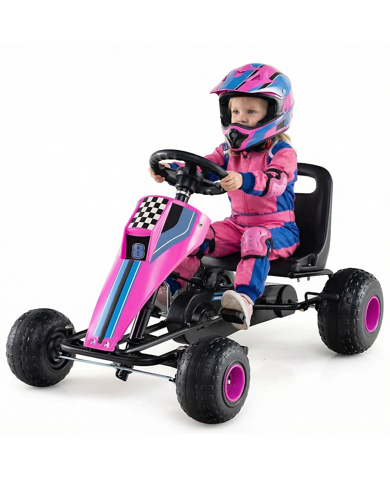 Slickblue 4 Wheel Kids Go Kart Pedal Ride On with Steering and Safe Brake