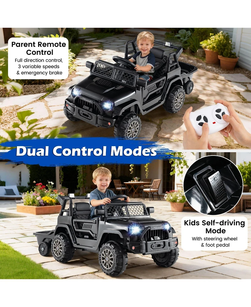 Slickblue 12V Kids Ride-On Utv with Detachable Trailer, Battery Powered