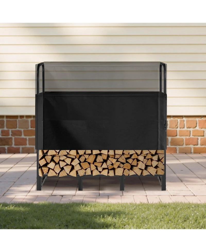 Sugift 4 ft Firewood Rack with Waterproof Cover Outdoor Log Holder 400lb Max Capacity