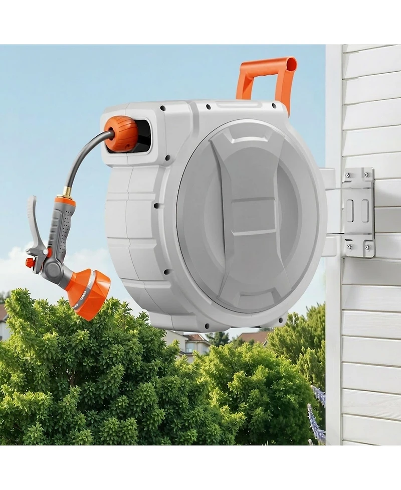 Sugift Retractable Hose Reel 1/2in x 145 ft Wall-Mounted Heavy Duty for Outdoors