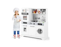 Hongge Pretend Play Kitchen Wooden Toy Set with Real Lights and Sounds