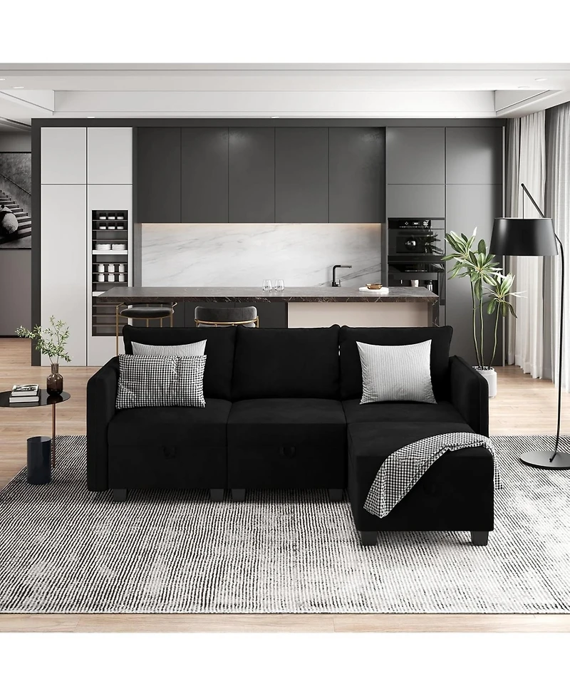 gaomon Sectional Sofa with Storage Four Seat L Shaped Couch Storage Ottoman Modern Velveteen Modular Sectional Apartment