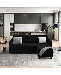 gaomon Sectional Sofa with Storage Four Seat L Shaped Couch Storage Ottoman Modern Velveteen Modular Sectional Apartment